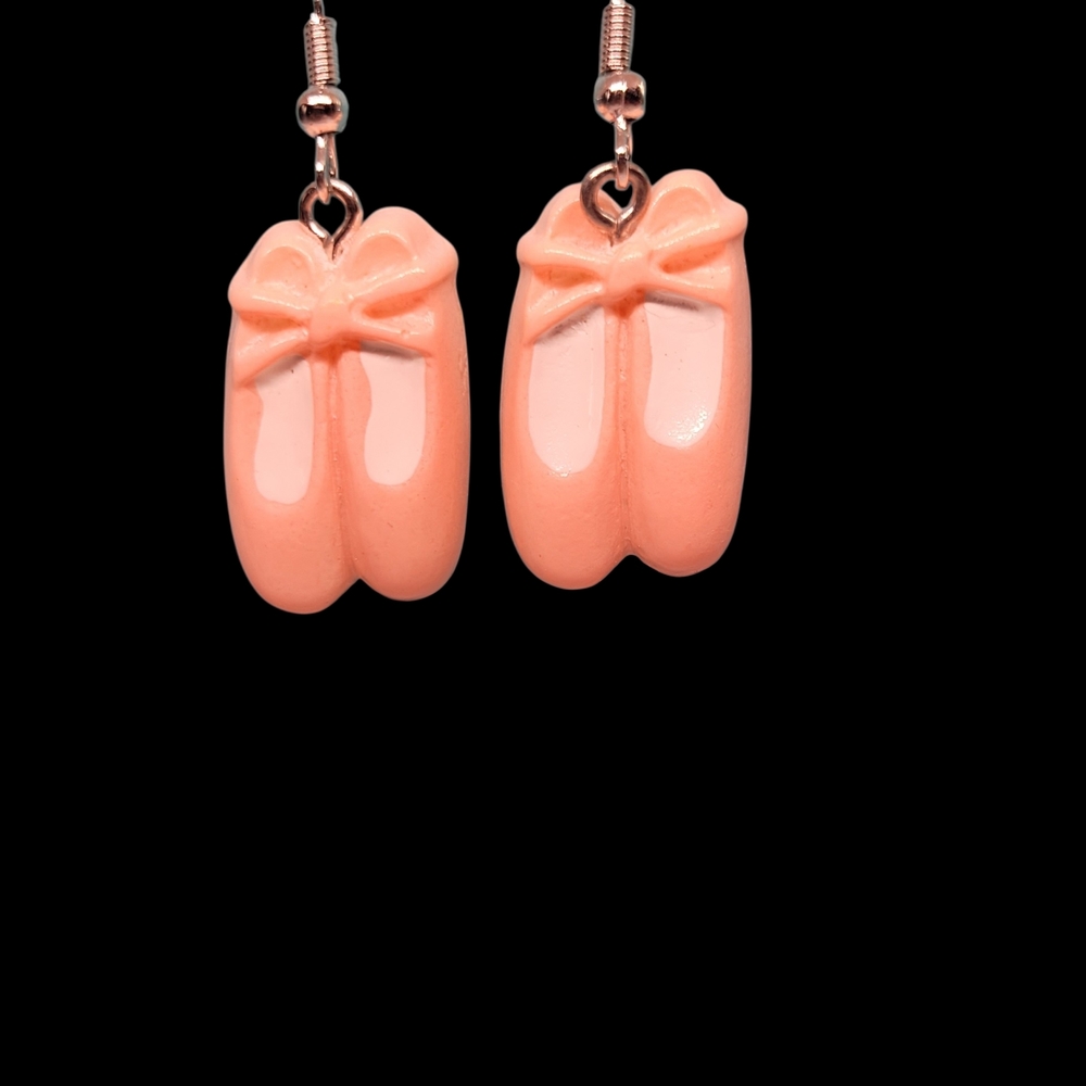 Charming Ballet Shoe Earrings in Peach
